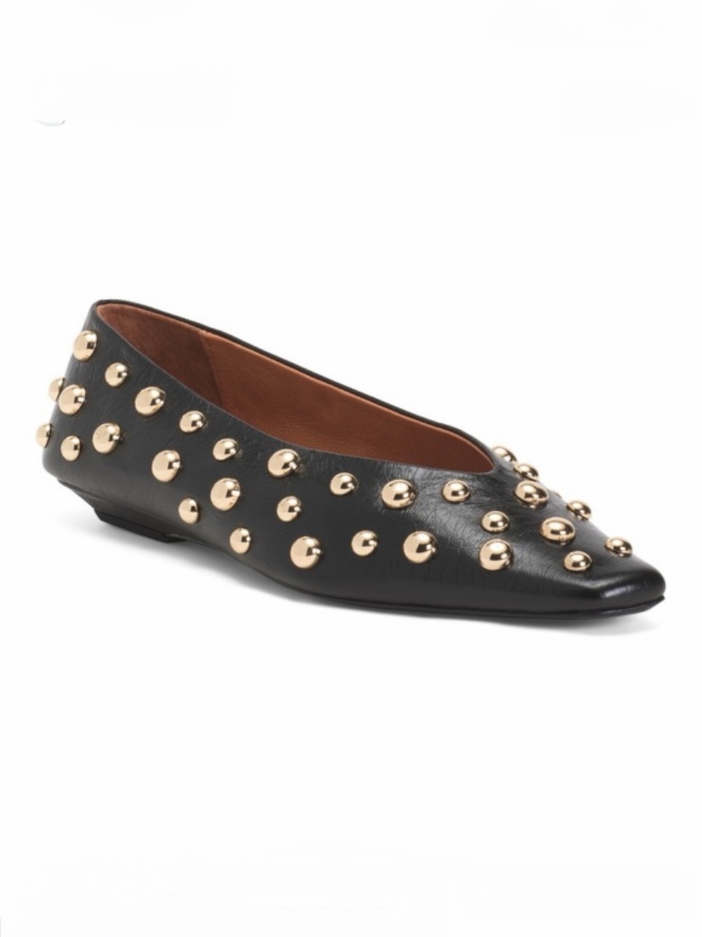 Intentionally Blank Switch Gold Dome Studded Black Leather Flats Size 8 NIB - Picture 4 of 12